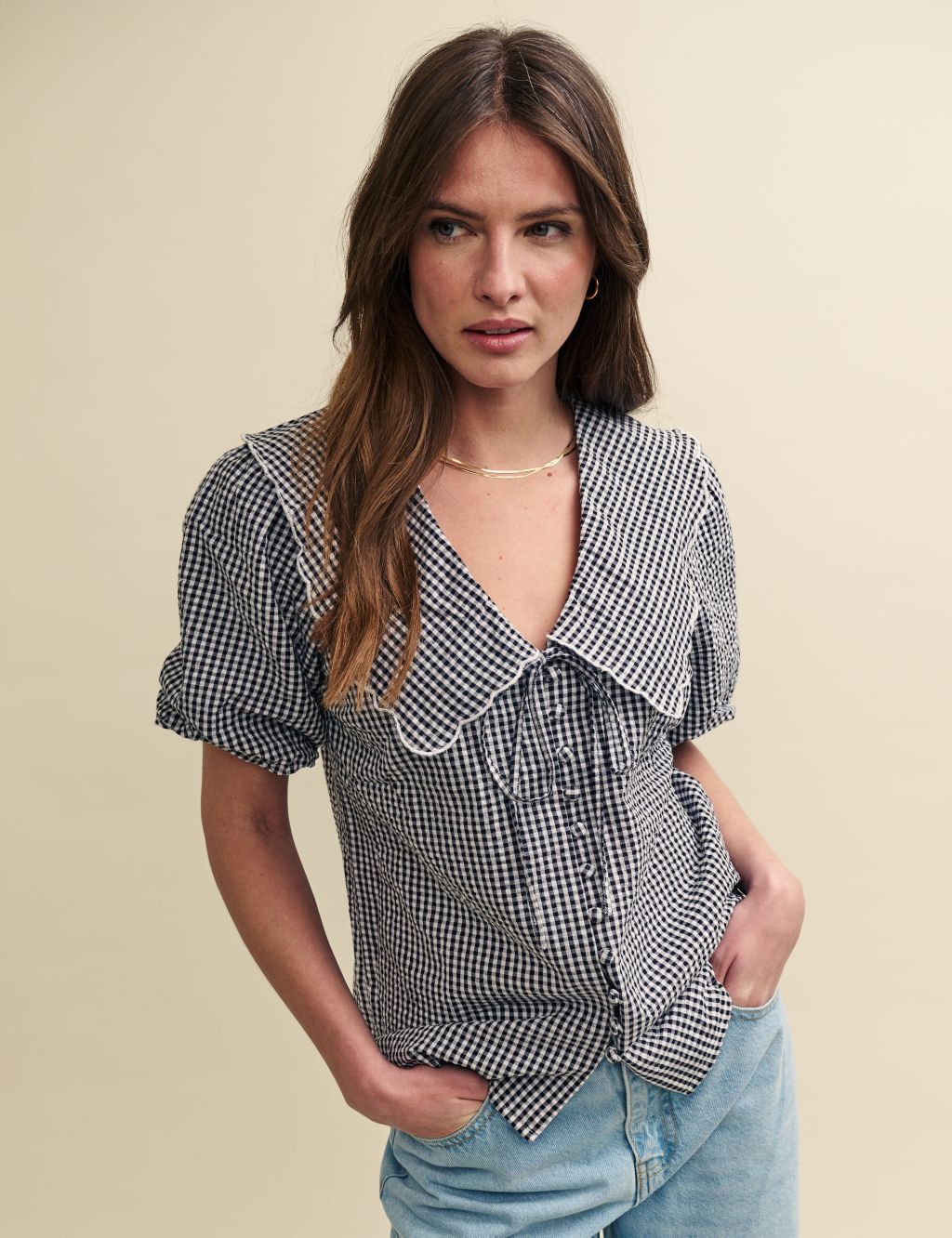 Pure Cotton Checked Relaxed Blouse 6 of 6