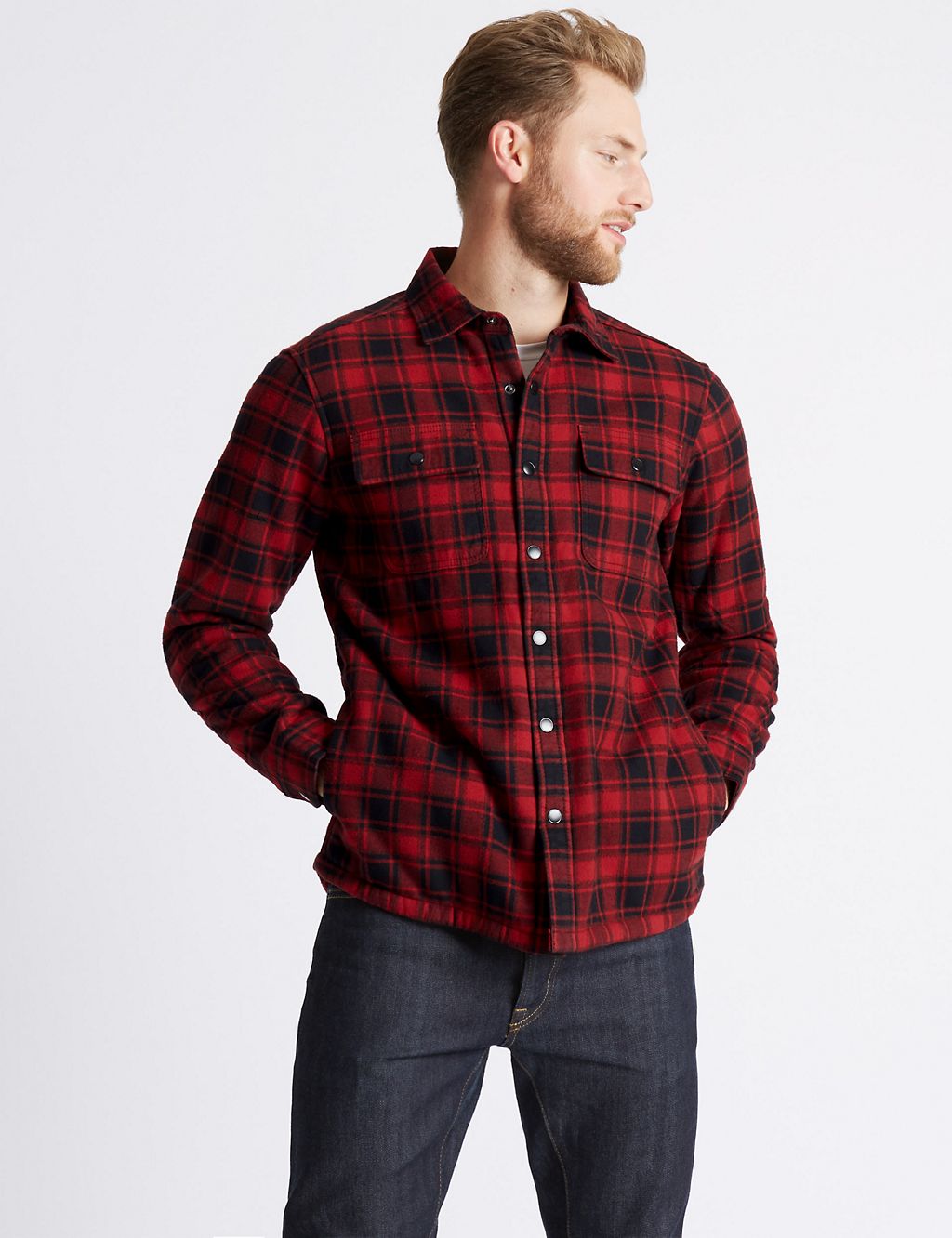 Pure Cotton Checked Shacket with Pocket 3 of 6