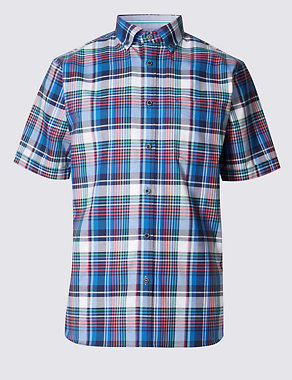 Pure Cotton Checked Shirt with Pocket Image 2 of 3