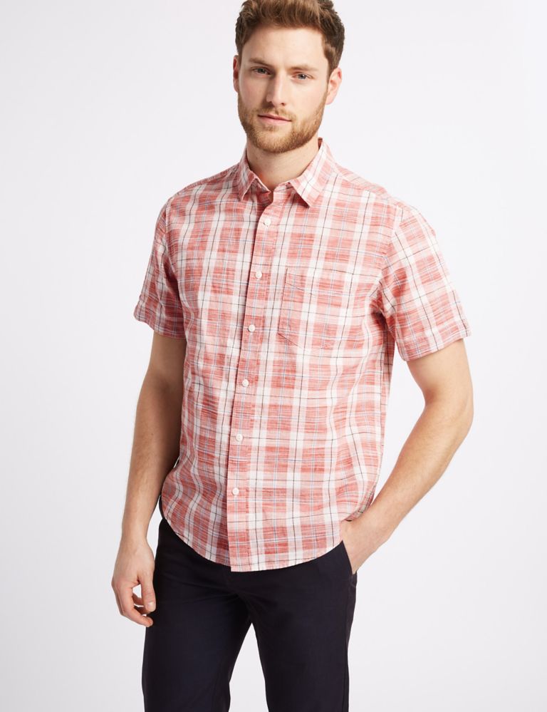 Pure Cotton Checked Shirt with Pocket 1 of 5