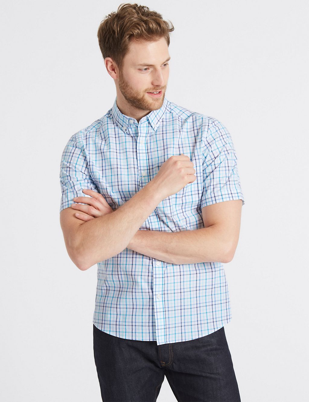 Pure Cotton Checked Shirt with Pocket 3 of 5