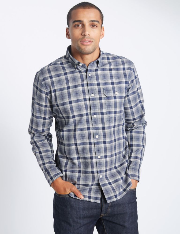 Pure Cotton Checked Shirt with Pocket 1 of 4