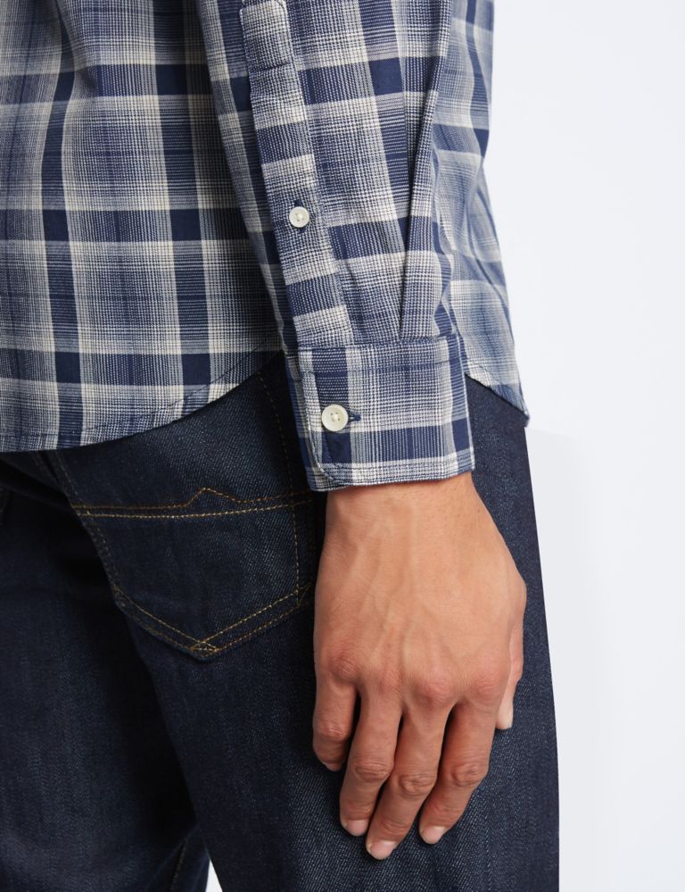 Pure Cotton Checked Shirt with Pocket 4 of 4