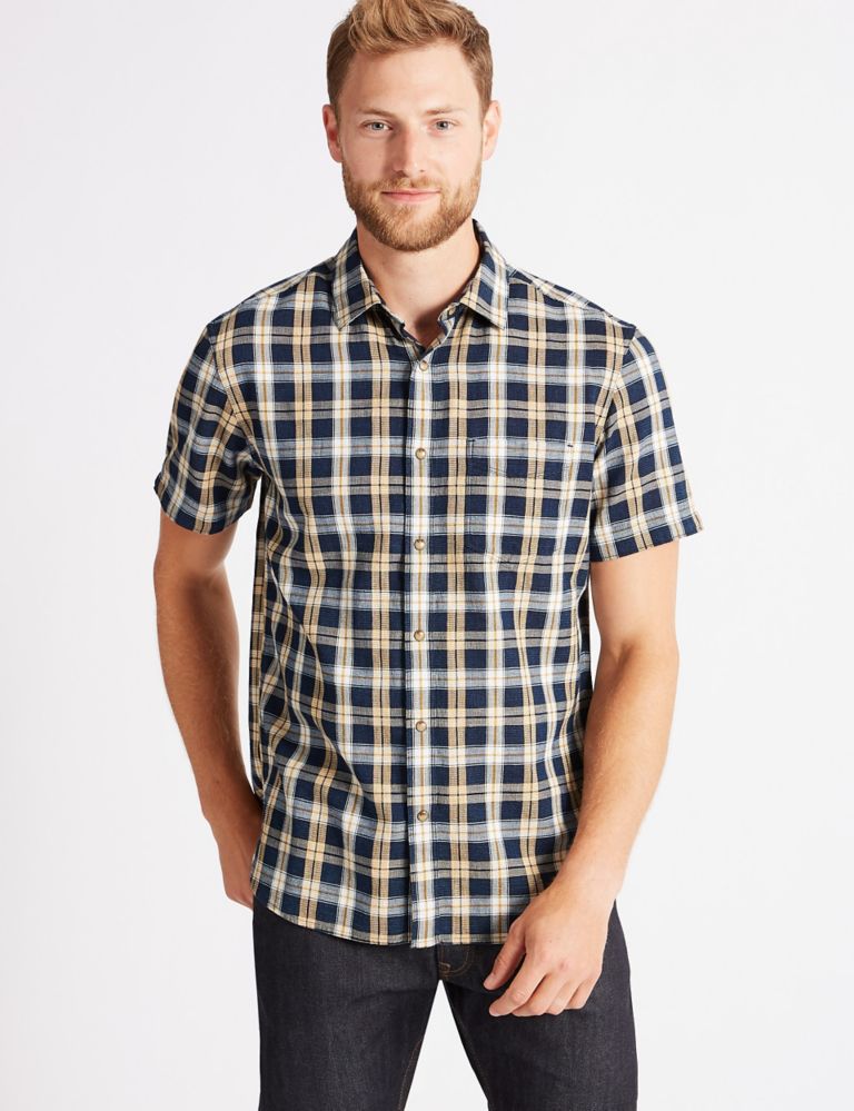 Pure Cotton Checked Shirt with Pocket 1 of 6
