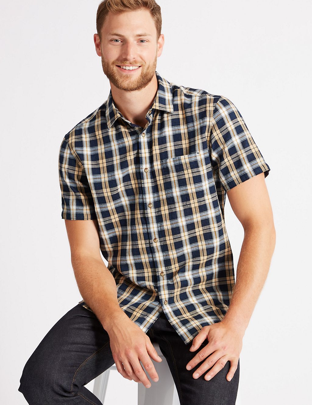 Pure Cotton Checked Shirt with Pocket 2 of 6