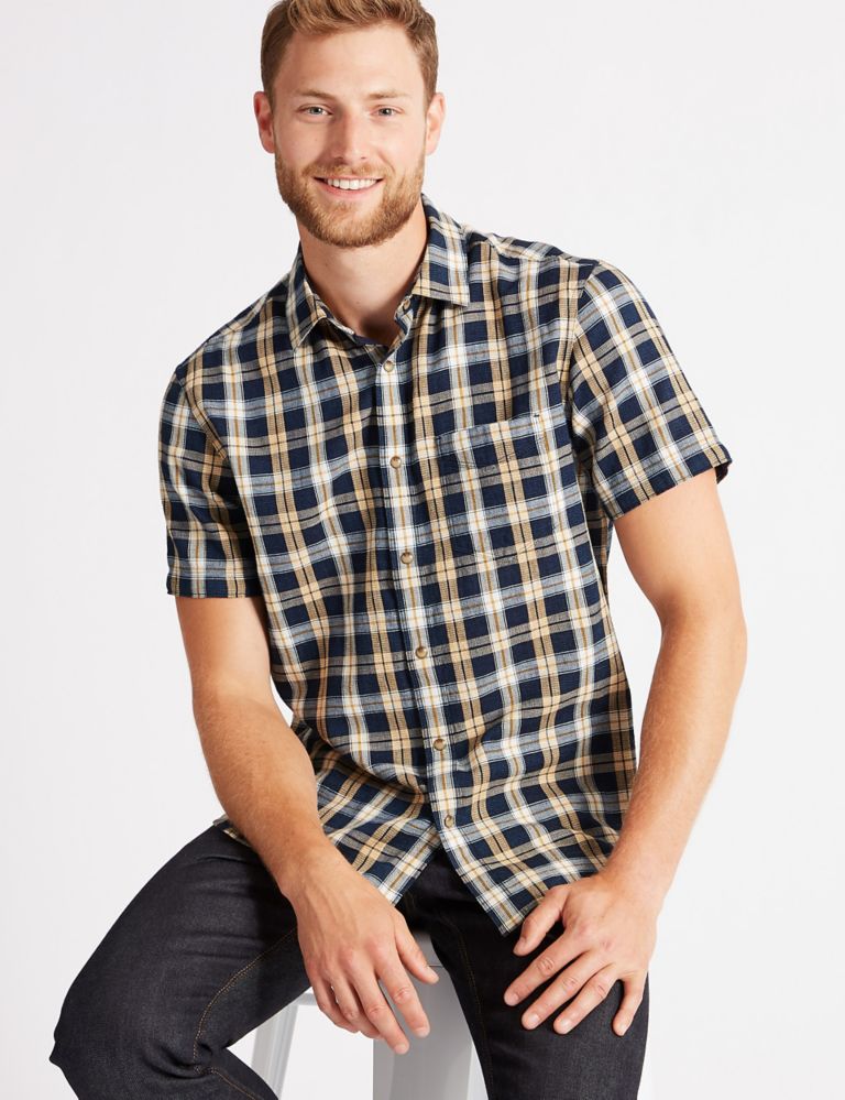 Pure Cotton Checked Shirt with Pocket 3 of 6