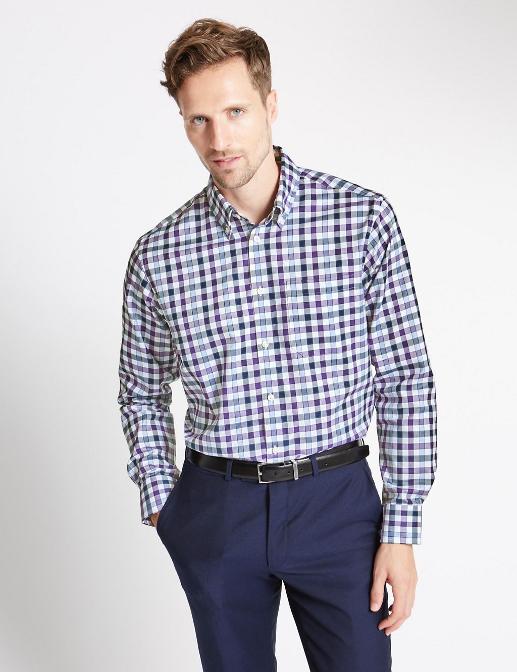 Pure Cotton Checked Shirt with Pocket 3 of 4