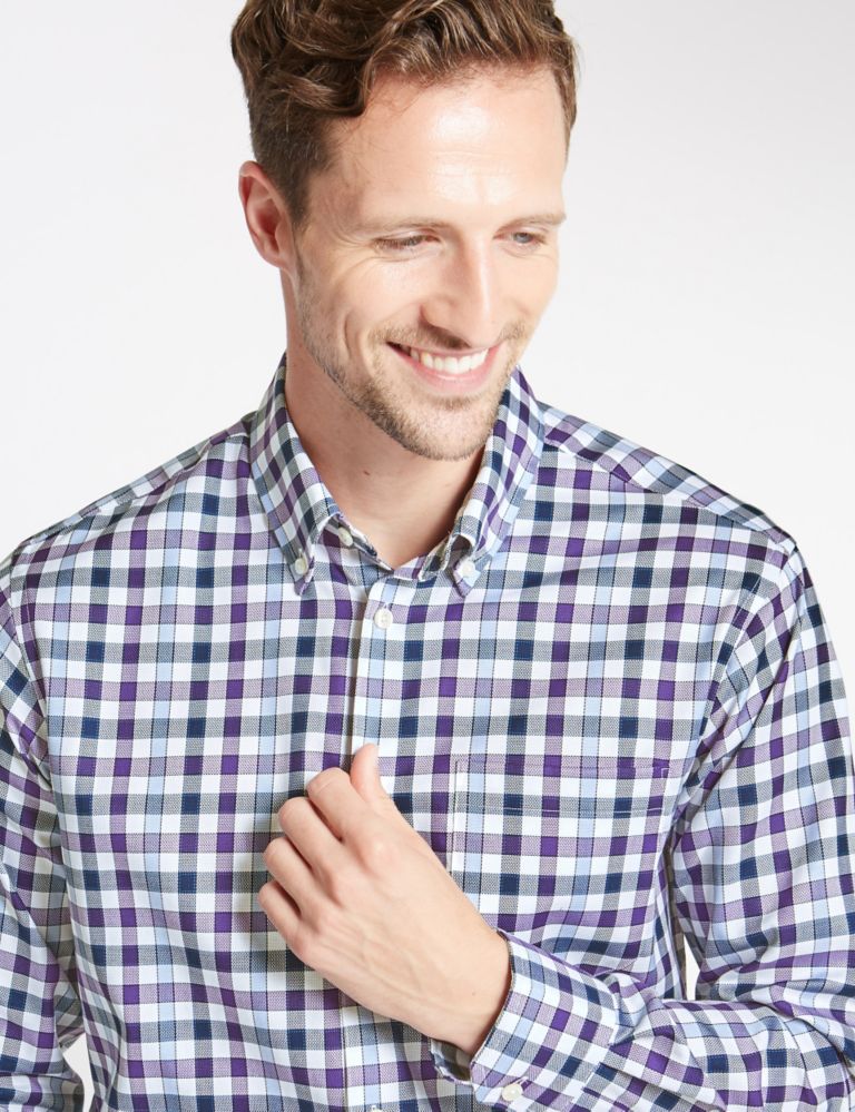 Pure Cotton Checked Shirt with Pocket 4 of 4