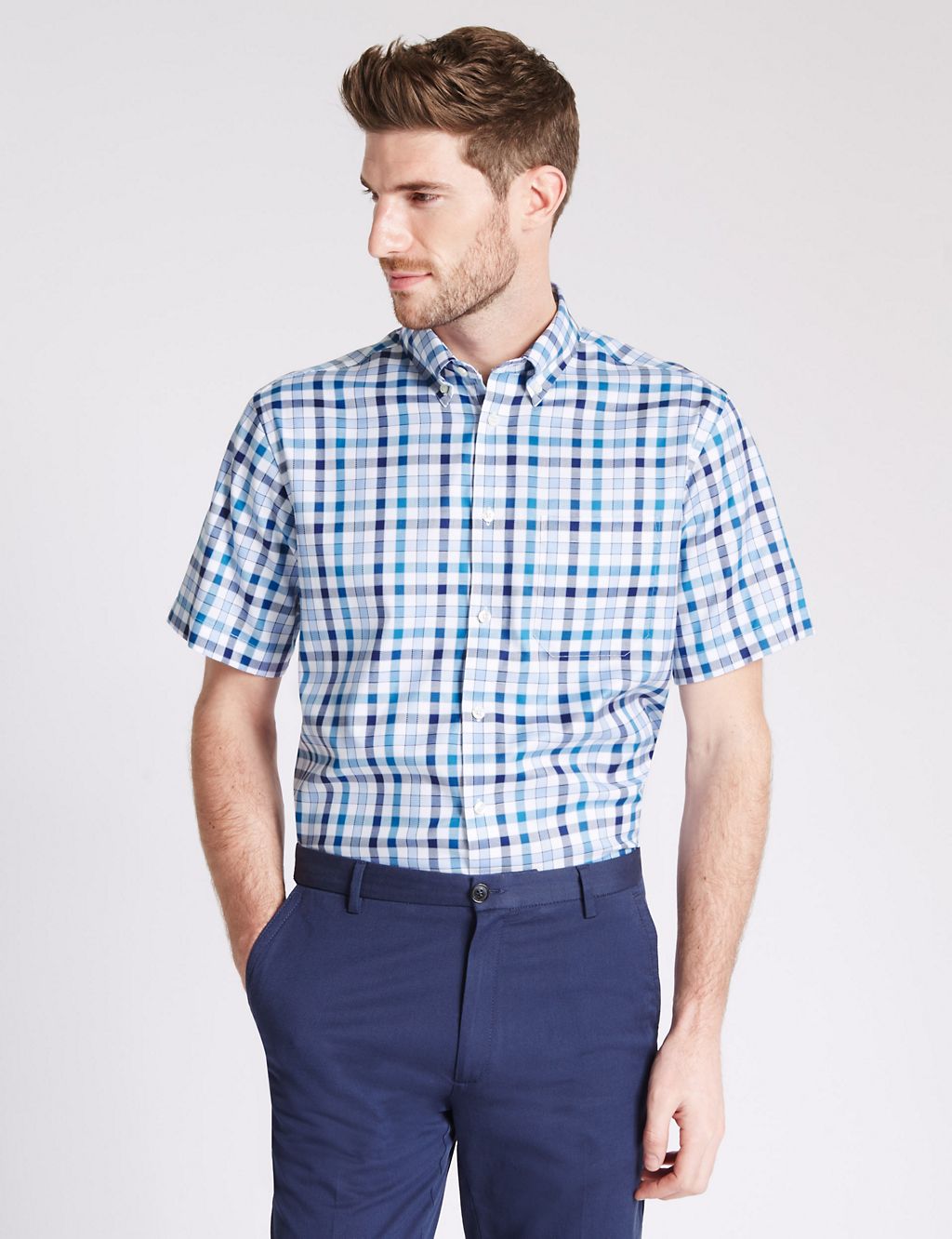 Pure Cotton Checked Shirt with Pocket 3 of 3