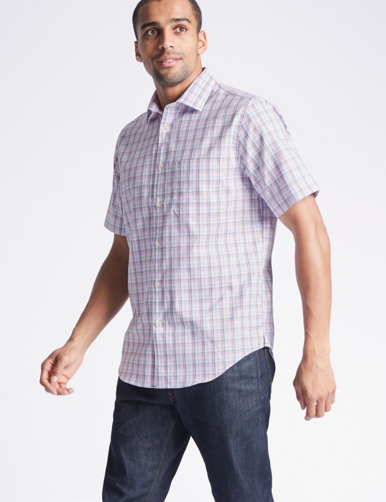 Pure Cotton Checked Shirt with Pocket 3 of 5