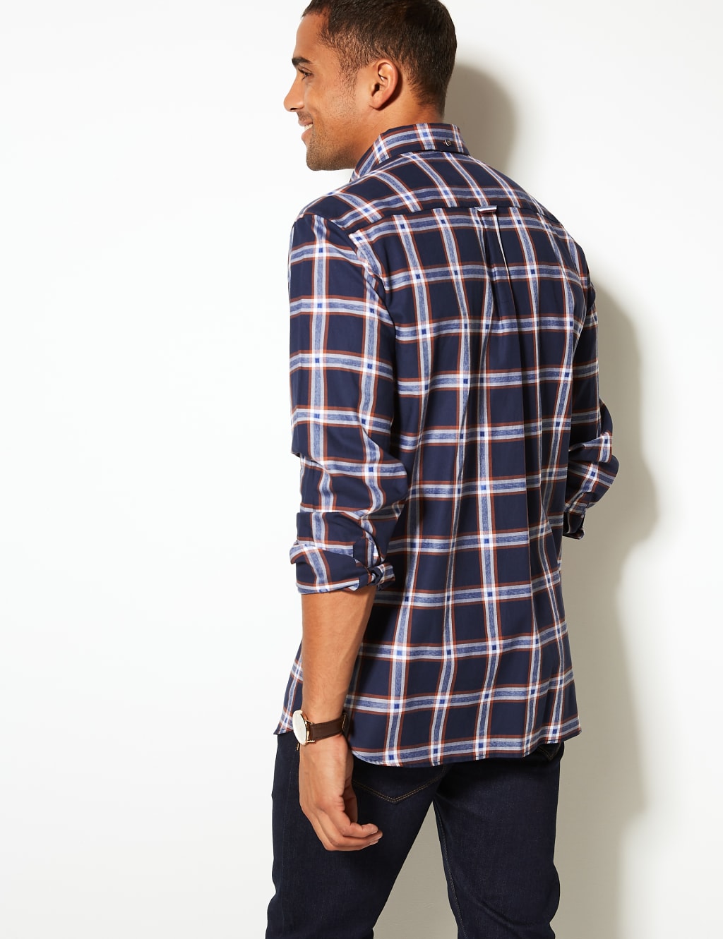 Pure Cotton Checked Shirt with Pocket Blue Harbour M&S