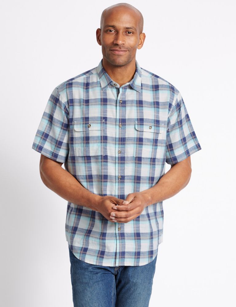 Pure Cotton Checked Shirt with Pockets 1 of 4