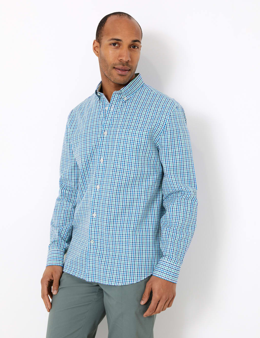 Pure Cotton Checked Shirt Blue Harbour M&S