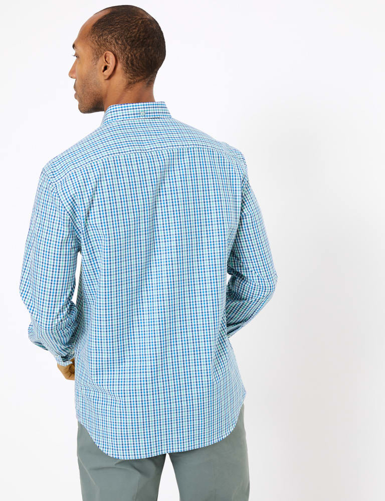 Pure Cotton Checked Shirt Blue Harbour M&S