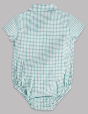 Pure Cotton Checked Short Sleeve Bodysuit Image 2 of 3