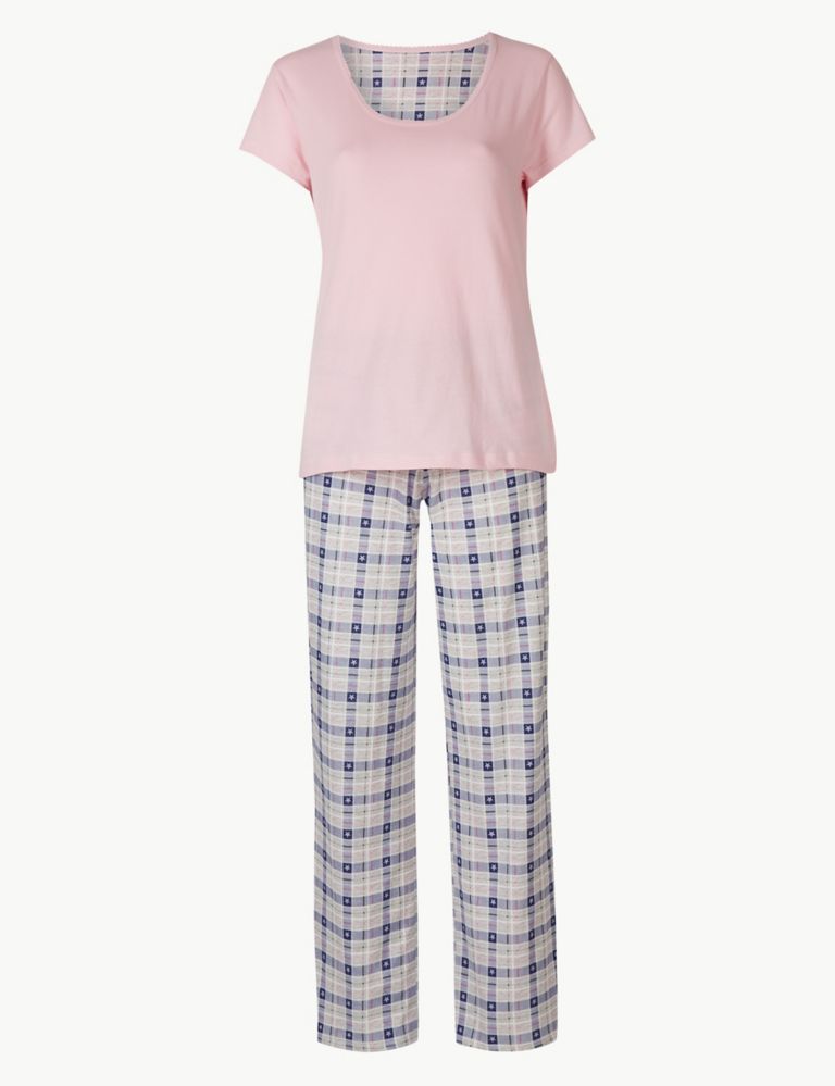 Pure Cotton Checked Short Sleeve Pyjama Set 2 of 7