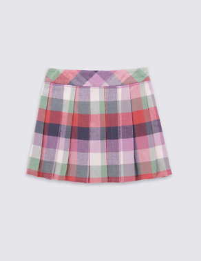 Pure Cotton Checked Skater Skirt (5-14 Years) Image 2 of 3