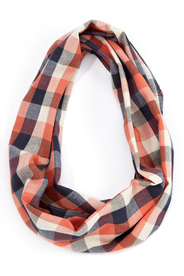 Pure Cotton Checked Snood Scarf Image 1 of 2