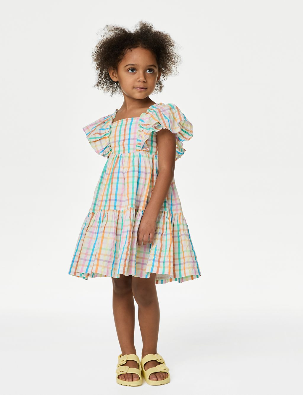 Pure Cotton Checked Tiered Dress (2-8 Yrs) 4 of 6