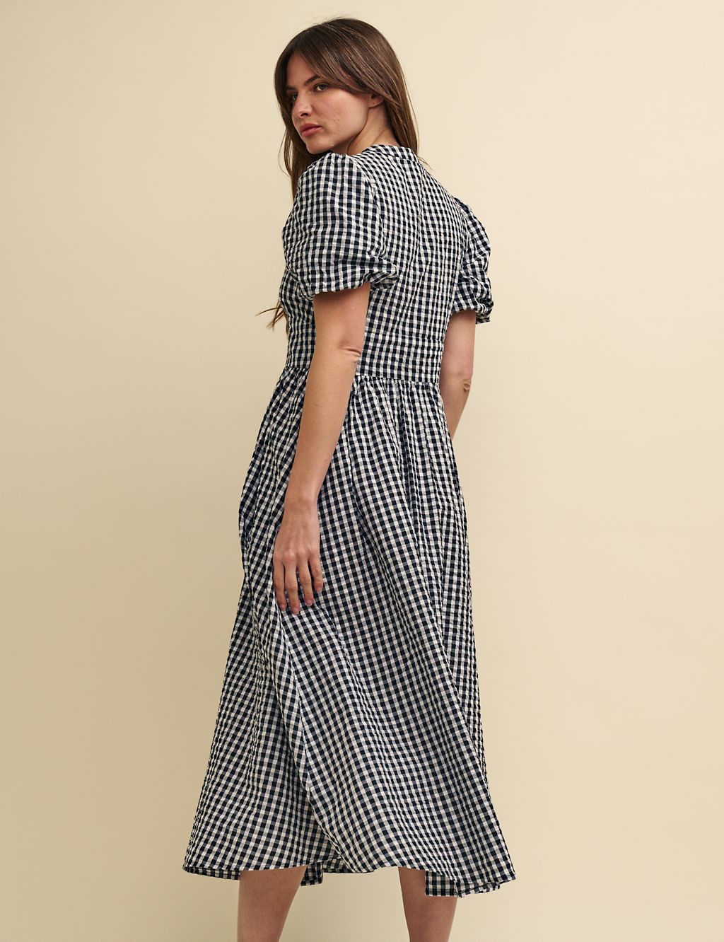Pure Cotton Checked V-Neck Midaxi Dress 4 of 5