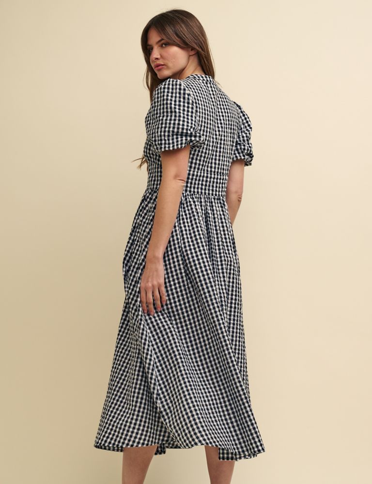 Pure Cotton Checked V-Neck Midaxi Dress 4 of 5