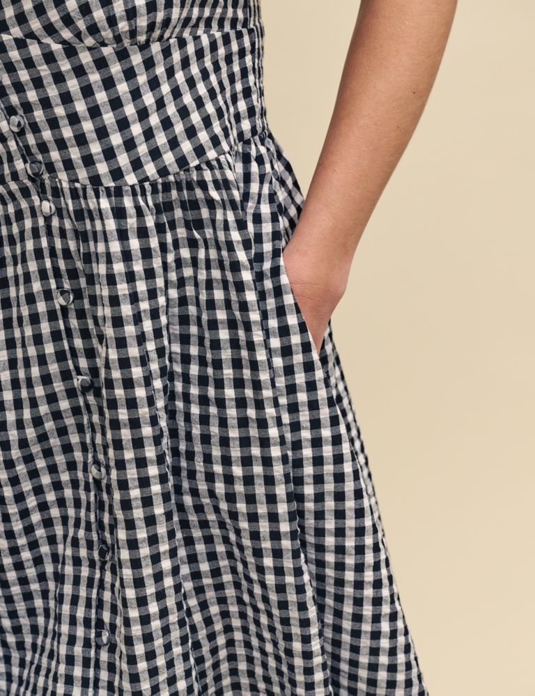 Pure Cotton Checked V-Neck Midaxi Dress 5 of 5