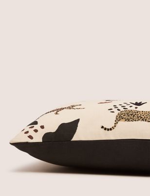 Pure Cotton Cheetah Embroidered Cushion Image 2 of 5