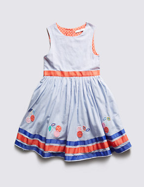 Pure Cotton Cherry Appliqué Striped Prom Dress (1-7 Years) Image 2 of 3