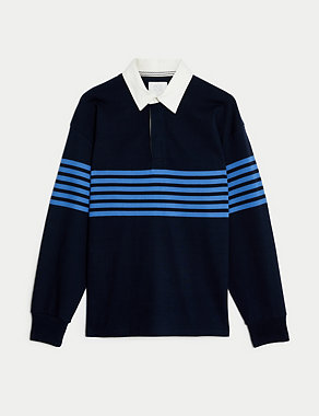 Pure Cotton Chest Stripe Rugby Shirt Image 2 of 6