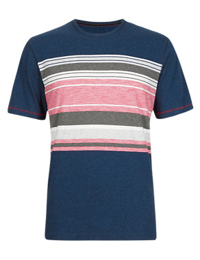 Pure Cotton Chest Striped T-Shirt Image 2 of 3
