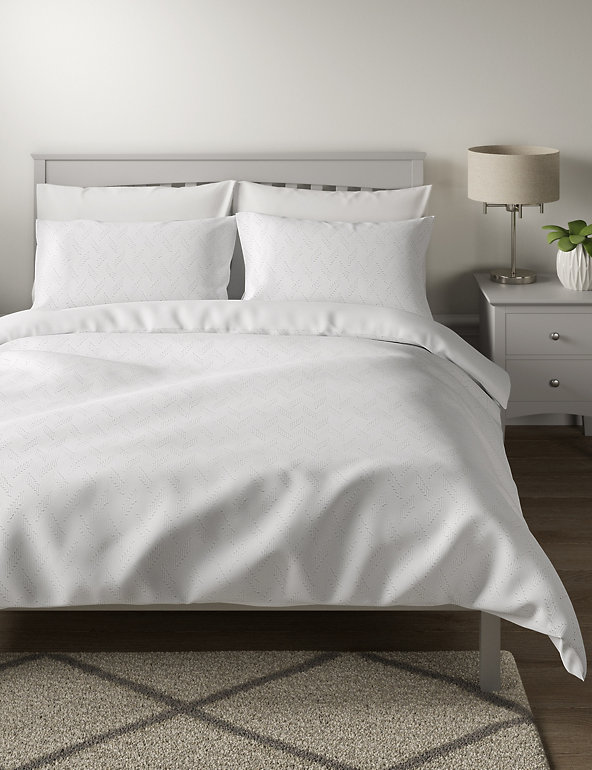 Pure Cotton Chevron Textured Bedding, Solid White Textured Duvet Cover