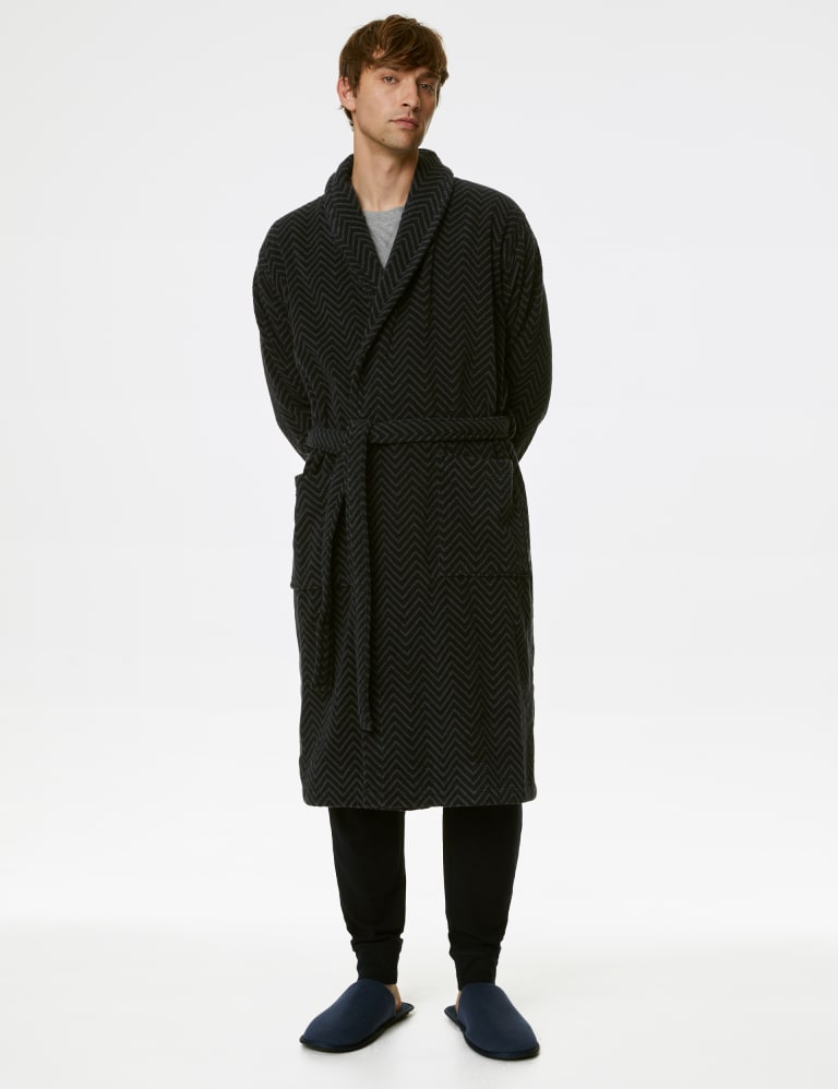 Pure Cotton Chevron Towelling Dressing Gown