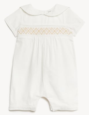 Pure Cotton Christening Romper (7 lbs-1 Yr) Image 2 of 7