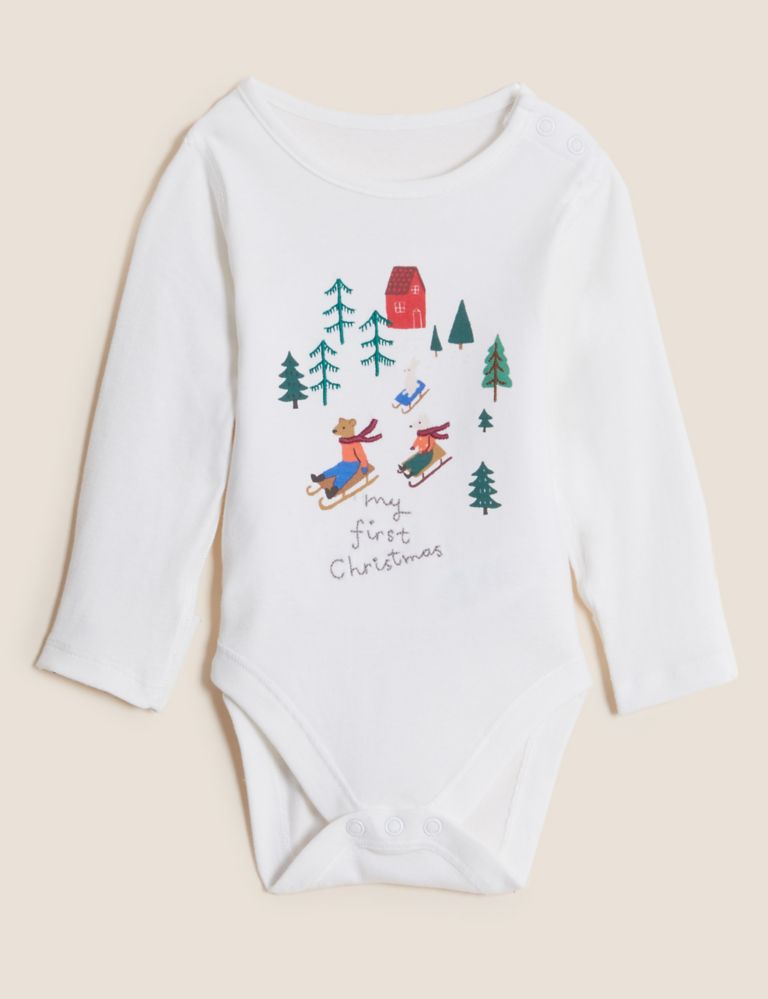 Pure Cotton Christmas Bodysuit (7lbs - 12 Mths) 1 of 5
