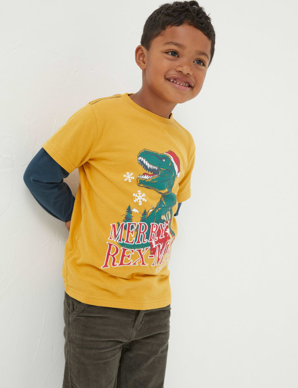 Pure Cotton Christmas Dinosaur T-Shirt (3-13 Yrs) 3 of 5