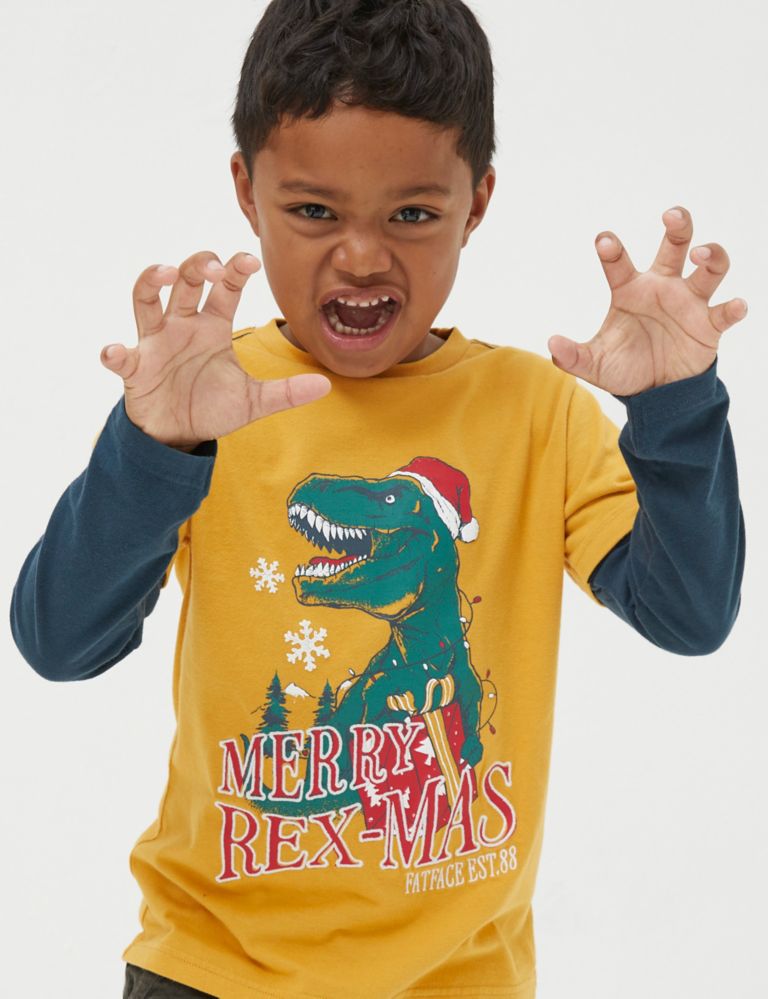 Pure Cotton Christmas Dinosaur T-Shirt (3-13 Yrs) 4 of 5
