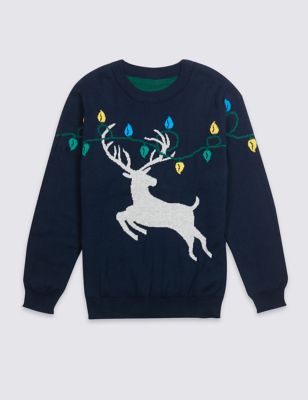Pure Cotton Christmas Jumper (3 Months - 14 Years) Image 2 of 3