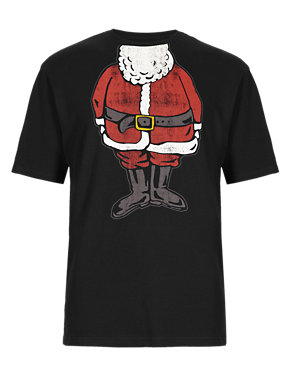 Pure Cotton Christmas Santa Crew Neck T-Shirt Image 2 of 3