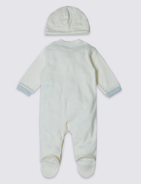 Pure Cotton Christmas Snowman Sleepsuit and Hat Image 2 of 5
