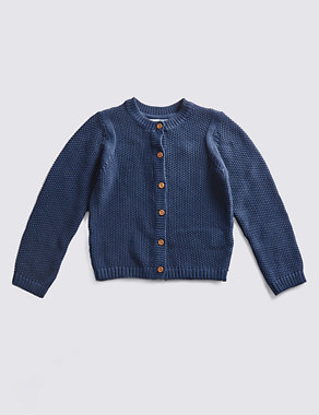 Pure Cotton Chunky Knit Cardigan (1-7 Years) Image 2 of 3