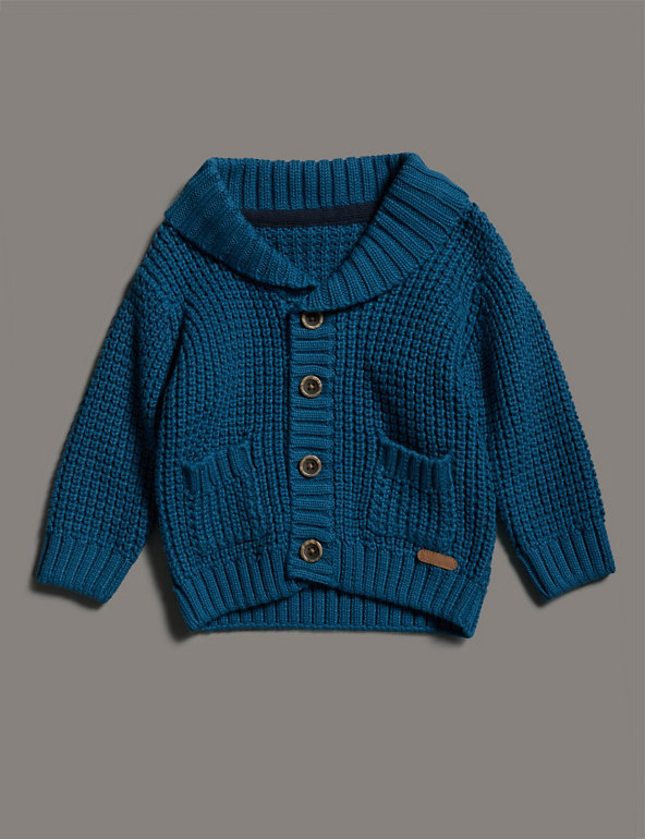 Pure Cotton Chunky Knit Cardigan Image 1 of 2