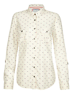 Pure Cotton Clipped Spotted Shirt Image 2 of 6
