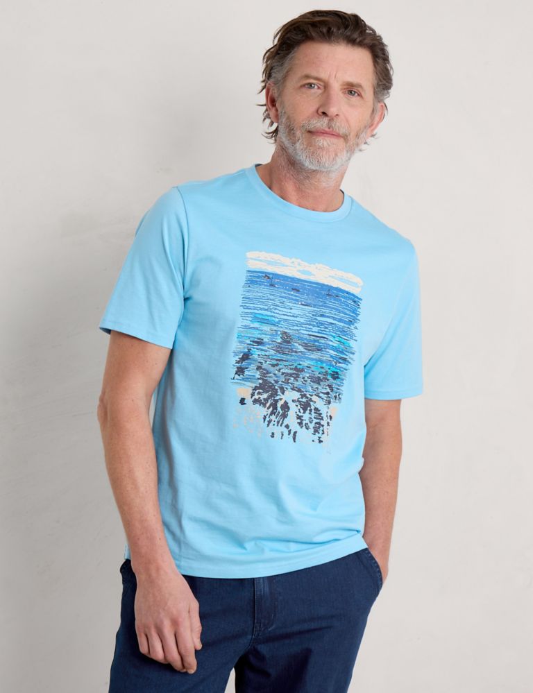 Pure Cotton Coastal Print Crew Neck T-Shirt 3 of 5