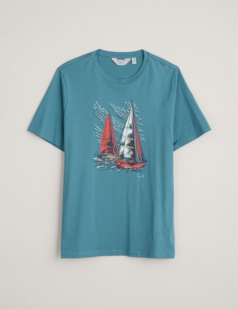 Pure Cotton Coastal Print Crew Neck T-Shirt 2 of 5