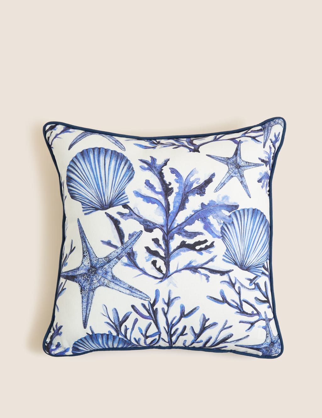 Pure Cotton Coastal Print Piped Cushion 3 of 6