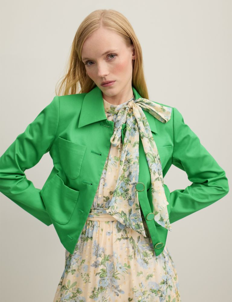 Pure Cotton Collared Cropped Jacket 3 of 4