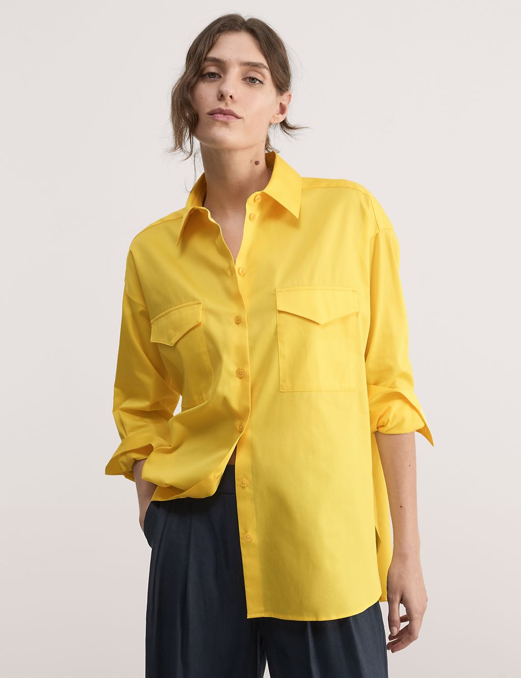 Pure Cotton Collared Relaxed Utility Shirt | JAEGER | M&S