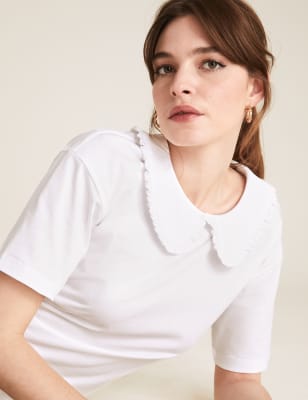 Peter Pan Collar White Blouse Short Sleeve – Cotton Lane – London