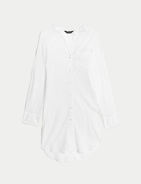 Pure Cotton Collarless Beach Cover Up Shirt Image 2 of 5