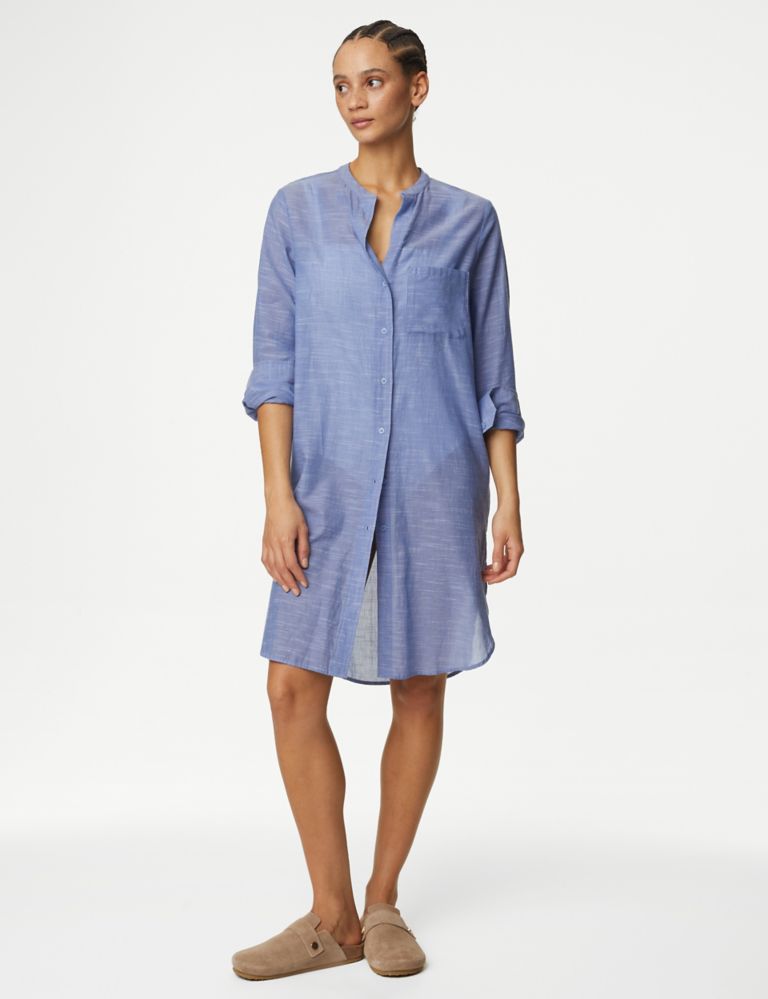 Pure Cotton Collarless Beach Cover Up Shirt 4 of 6
